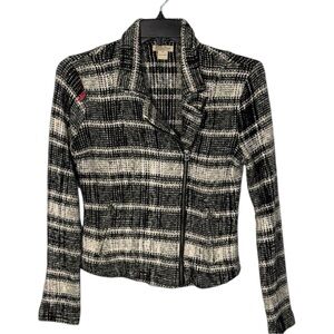 Lucky Brand Jacket Black & White Plaid Moto Style in Size‎ S  GUC